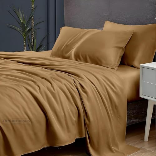 Image of YRM Bedding's 400-TC Top Selling Egyptian Cotton Hotel Quality Bedsheet (102x108 inches) with 2-Pillow Covers King Size -Beige