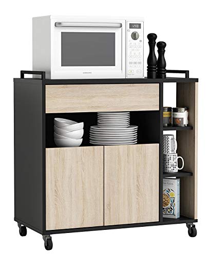 Mueble-de-Cocina-Auxiliar-para-microondas-en-Color-Negro-y-Roble-80x76cm Mueble-de-Cocina-Auxiliar-para-microondas-en-Color-Negro-y-Roble-80x76cm