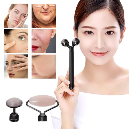 HOMSFOU Rodillo Facial Eléctrico de Jade Natural Rodillo de Cuarzo Rosa, Masajeador Antienvejecimiento para Rostro y Contorno de Ojos, Herramienta de Masaje Facial para Cuidado - imagen 4