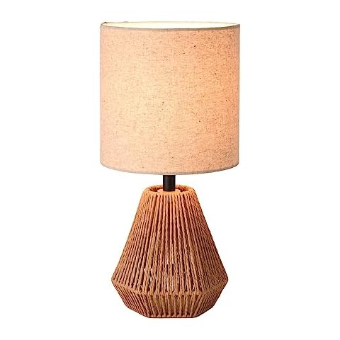 KUNJOULAM Rattan Table Lamp, Small Nightstand Lamp with Linen Fabric Lampshade, Desk Lamp for Living Room Home Office Cover