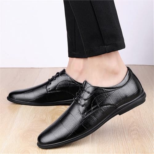 Men's Lace up Genuine Leather Dress Shoes Oxfords Round Toe Black Business Casual Formal Shoes Low Top Rubber Sole Wedding Shoes for Spring and Fall2