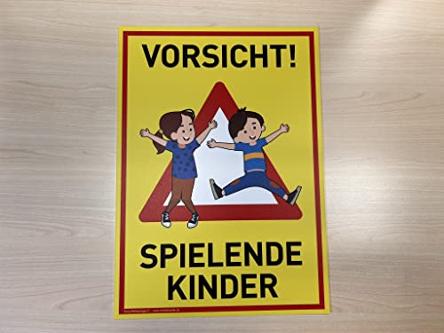 Großes Schild Vorsicht! Spielende Kinder | 30x42cm | wetterfestes PVC-Schild mit UV-Schutz | signalgelb | Achtung Spieplatz | Langsam! Spielende Kinder - Image 5