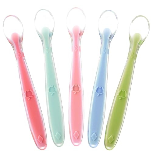 Image of Best Baby Spoons First Stage 4 Months, Soft Food Grade Silicone, Baby Spoon Self Feeding, Infant Spoons First Stage Toddler Spoons, Baby Utensils Training Spoon Gift Set 5 Pack