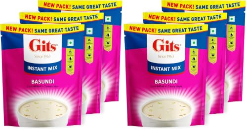 Image of Gits Instant Basundi Dessert Mix, Pure Veg, Indian Sweet and Dessert Ready Mix, 375 g (Pack of 6, 125g Each)