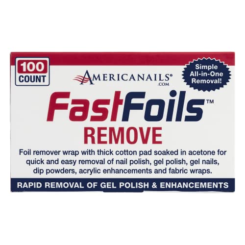 Americanails Fastfoils 100 Ct, One Step Gel Polish Foil Remover Wraps, All-In-One Foil Remover With Thick Cotton Pad & Pure Acetone, Remove Nail Polish, Gel Polish, Gel Nails, Acrylic Nails, Dip Nails #TOP6