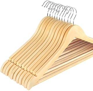 ilauke Pack of 12 Maple Wooden Coat Hangers Clothes Hangers With Trouser Bar and Shoulder Notches 360 Degree Rotating Wood Hanger for Suits, Trousers, Shirts and BlousesWooden
