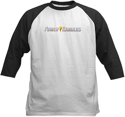 CafePress Power Rangers Linear Logo Kids Baseball T Shirt Kids Cotton Baseball Jersey, 3/4 Raglan Sleeve Shirt Black/White