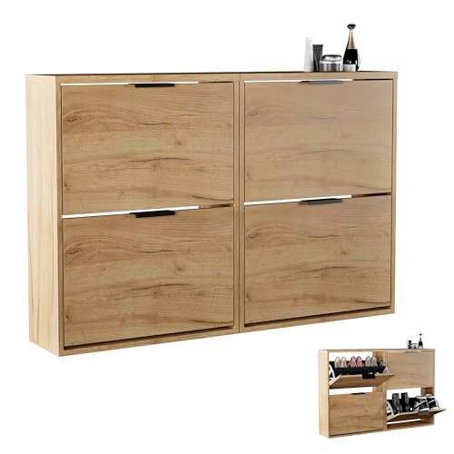 Planetmöbel 2 x Schuhschrank schmal mit 2 Klappen platzsparender Schuhregal mit 4 Ablagen, Schuhkommode für Diele, Flur, Garderobe 60 x 23 x 80,5 cm, Gold Eiche Planetmöbel 2 x Schuhschrank schmal mit 2 Klappen platzsparender Schuhregal mit 4 Ablagen, Schuhkommode für Diele, Flur, Garderobe 60 x 23 x 80,5 cm, Gold Eiche