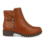 botines planos color camel mujer Botin plano extra comfort Botin Plano de Mujer, Decorado con Cremallera Falsa y Tachuela, de Estilo Casual, y Cierre de Cremallera, Otono Invierno 2020. Talla 40 Camel