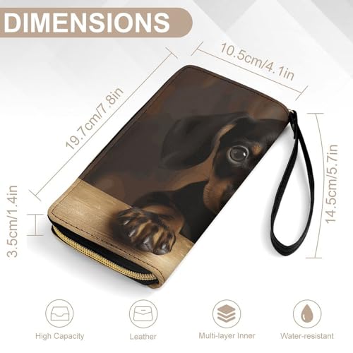 Dog Dachshund Leather Wallet Smooth Zip Around Clutch Wristlet Travel Long Soft Purse for Women2