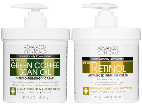 Advanced Clinicals Retinol Body Cream + Green Coffee Bean Oil Thermo - Firming Body Lotion 2pc Skincare Set For Women & Men | Body & Face Moisturizer Set Helps Improves Appearance Of Crepey Skin, 2PC