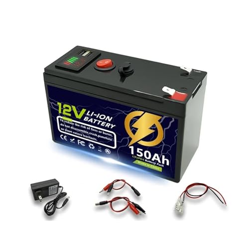 Batería de litio LiFeP04 de 12 V y 60-150 Ah con BMS integrado for carga solar, buscador de peces, aplicaciones marinas, de acampada al aire libre y fuera de la red eléctrica.(12V 150Ah)