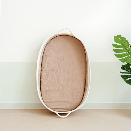 Image of MairMore Muslin Bassinet Sheets for Babies - Soft & Breathable 100% Cotton Fitted Sheets for Oval, Rectangle, Hourglass Bassinet Mattress Pads, 2-Pack (Ivory & Pink)