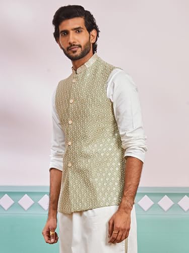 Image of VASTRAMAY Men's Embroidered Nehru Jacket - Festive Ethnic Waistcoat for Festive, Wedding, Party & Traditional Occasion Outfit