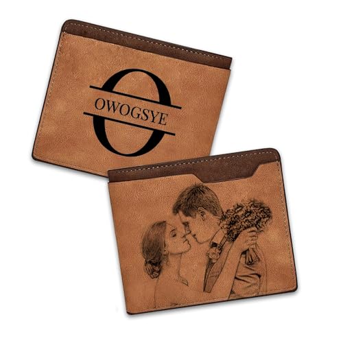 Personalized Photo Wallet for Men Custom Leather Wallet Picture Initial Name Engraved Wallet for Dad Husband Boyfriend Gifts for Birthday Anniversary Christmas Father's Day