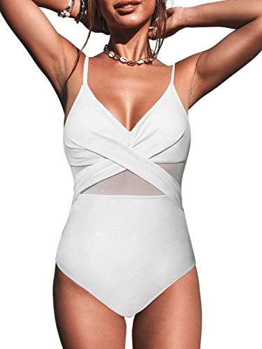 CUPSHE Damen-Badeanzug, einteilig, Sheer, Netzstoff, V-Ausschnitt, Wrap,...