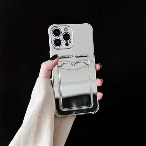 Coque silicone iPhone 13 argenté antichoc étui portefeuille et miroir - 5