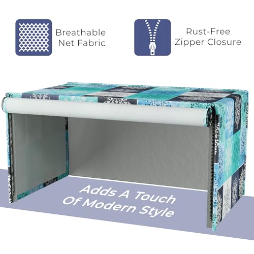 Image of Kuber Industries 20 Ltr PVC Microwave Oven Cover for Kitchen | Microwave /Oven /Otg Cover - Protects from Spills, Stains & Scratches | Star Print - Green & Blue