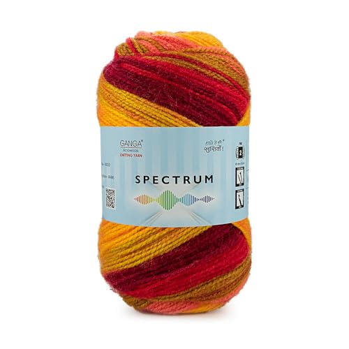 Image of Ganga Acrowools Spectrum Supersoft Knitting & Crochet Yarn | 100% Acrylic Wool Ball. Self patern Soft Hand Knitting Fancy Yarn to unleash creativity, perfect for Art & Craft, babywear, baby blanket, sweaters, ponchos, mufflers, socks, caps; threads works best with crochet hook needle; Avialable in multicolor (Pack of 1 ball = 100 grams).:; - (Red Yellow Mehroon - STP007)