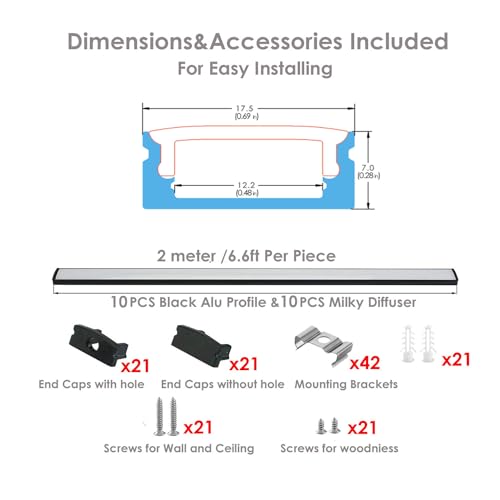 Image of Black LED Aluminum Channel,LED Strip Light Diffuser Channel 10x2m