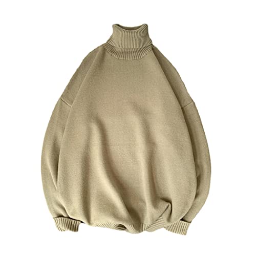 Pull tendance coréenne homme col roulé Harajuku oversize vert militaire taille M