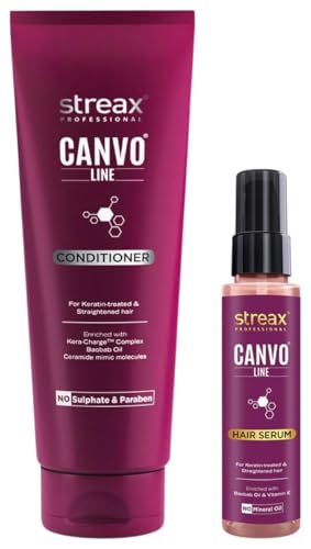 Streax Professional Canvoline Hair Serum for women | For Straight & Silky hair | 100 ml Canvoline Straightening Post Care Conditioner for Women’s| 240 gm