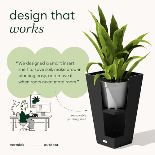 Image of Veradek Pure Series Taper Planter - Tall Tapered Outdoor Planter with Shelf