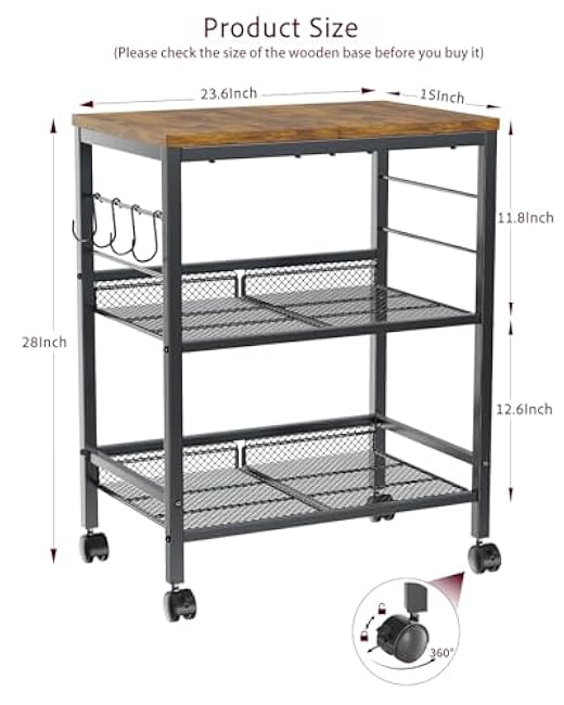 Kitchen Rolling Cart with Storage, 3 Tier Microwave Stand on Lockable Wheels, Small Utility Cart, Coffee bar&Tea Table, Organizer Shelves for Kitchen, Office, Living Room-QP049Npd
