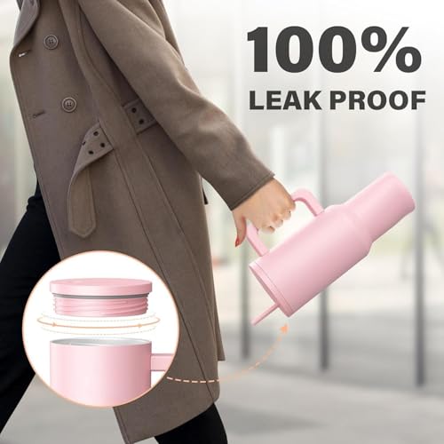 Image of Tumbler with lid and Straw 1200ML Cup Stainless Steel Vacuum Insulated Cup for Water, Iced Tea or Coffee 1.2L Office Gym Travelling; Tumbler with Straw. (40 - Oz - Pink)