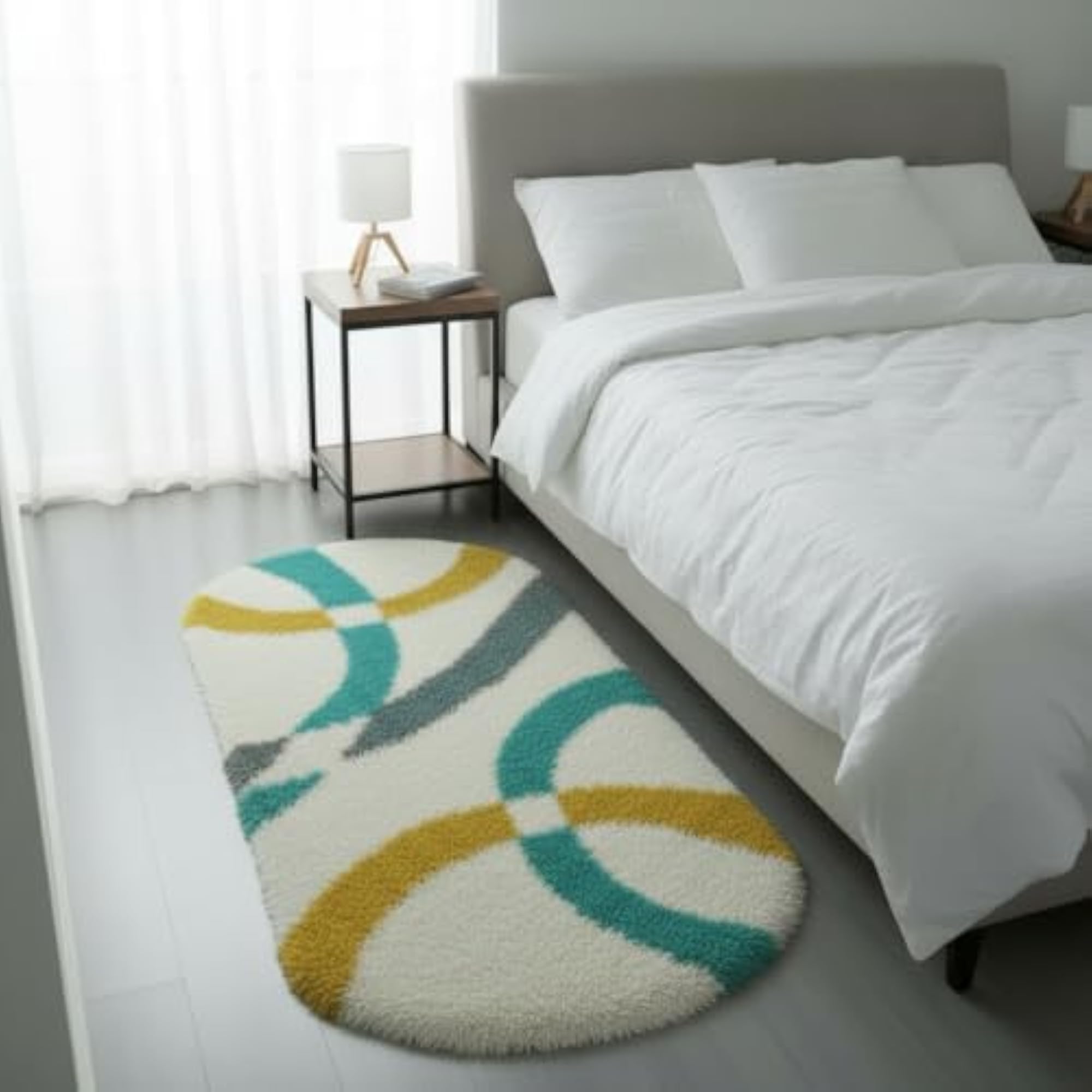 Oval Soft Shaggy Carpet Runner, Geometric Lines