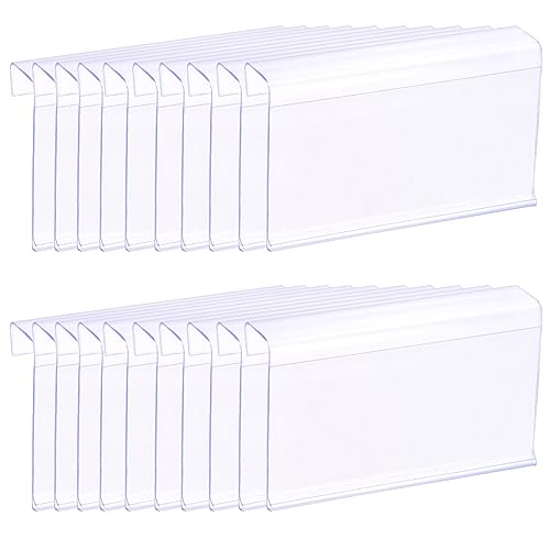 20PC Clear Plastic Label Holders - 10X5.5cm Display Holder for Wire Shelf Retail Price Label Basket Labels Clip on Labels for Storage Bins