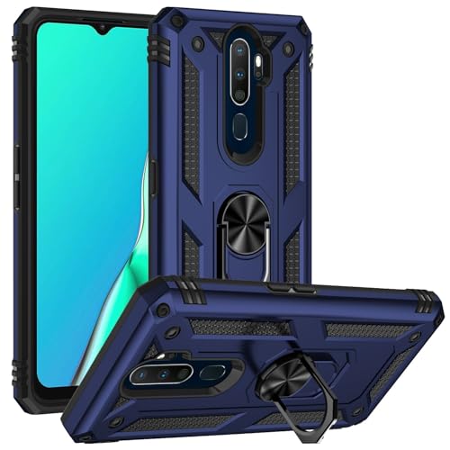 Funda para Oppo A9 2020/A5 2020 con Anillo Metálico Giratorio 360 Carcasa Magnética Imán Rígida Antigolpes Resistente con Soporte, Protección de Grado Militar (Oppo A9 2020/A5 2020, Azul)
