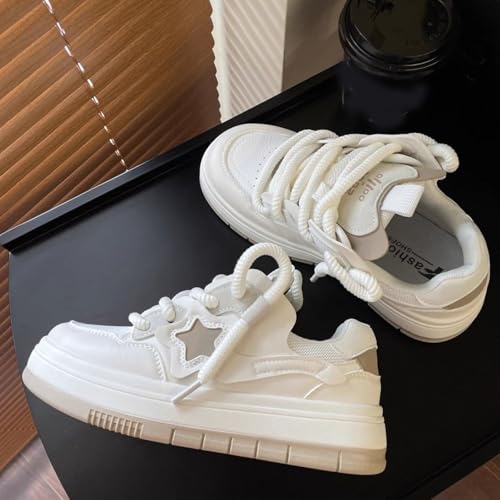 Star Shoes Walking Sneakers for Women Low Top Lace-up Comfort Casual Shoes Y2K Aesthetic Chunky Platform Sneakers2