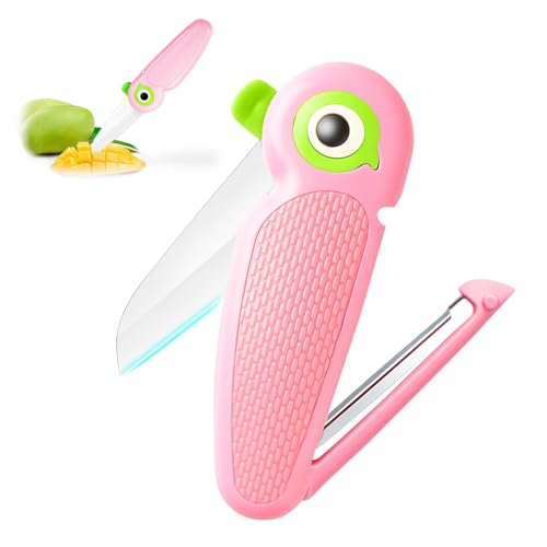 CJMUQHEHH Cuchillo de cerámica portátil para pelar, cortador y pelador 2 en 1, cuchillo plegable pequeño multifuncional, pelador de patatas, pepinos y verduras, minicuchillo portátil para fruta, Rosa