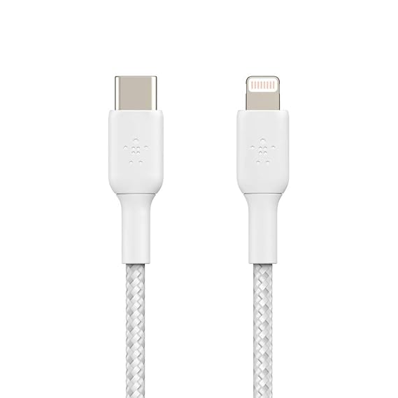 Belkin Apple Certified Braided Lightning to USB-C Charge and Sync Type C Cable, Tough and Durable, For iPhone, iPad, Air Pods, 3.3 Feet (1 Meter) - White