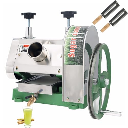 TECHTONGDA Manual Sugarcane Juice Machine, Commercial Sugar Cane Press, 3 Rollers Sugar Cane Juicer, Sugarcane Extractor, Sugar Cane Juice Squeezer with Handwheel and Two Knives for Homes and Shops