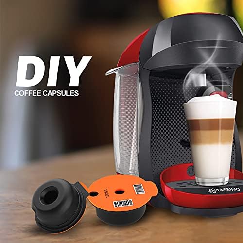 Tassimo Reusable Pods, Reusable Tassimo Pods for Bosch Tassimo Machine, Reusable Coffee Pods Tassimo with Slicone Lid 180ml Readable Barcode, Tassimo Refillable Pods