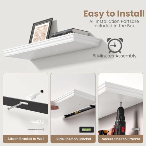 Image of 30 Inch Floating Shelves for Wall, 9.3 inchD Crown Molding Wood Display Shelf