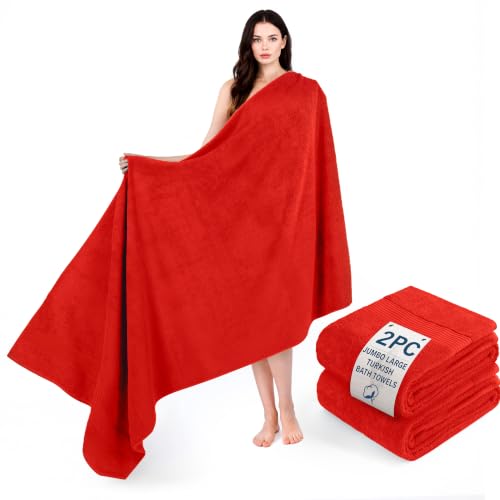Image of Cotton Paradise 100% Cotton Turkish Towel Set, Soft Absorbent Quick Dry, 2 Piece 35x70 Bath Sheet Set, Red