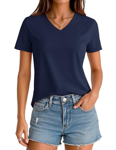 MAGCOMSEN Women's V Neck Tops Summer UPF 50+ Short Sleeve Shirts Basic Tees Casual Soft T Shirts 2025 Trendy Clothes