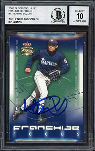 Ichiro Suzuki Autographed 2003 Fleer Focus Jersey Edition Franchise Focus Card #17 Seattle Mariners Auto Grade 10 Beckett BAS #12491257 - Baseball Slabbed Autographed Cards