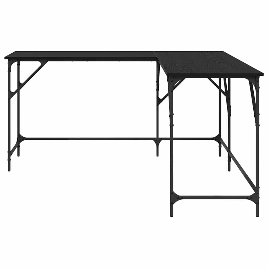 Escritorio esquinero en forma de L de roble negro de 149 x 149 x 75 cm con amplia superficie de trabajo para oficina en casa y oficina, marco de acero resistente, diseño minimalista