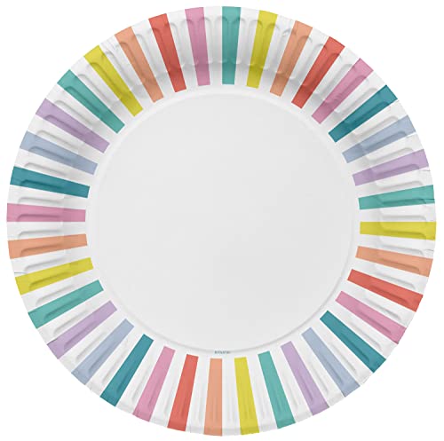Folat 61921 Louça de festa pratos festa Ø 23 cm 8 peças riscas pastel - pratos de papel para aniversários, festa infantil, despedida de solteira, noivado, casamento, aniversário