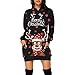 Zilosconcy Damen Kapuzenpullover Weihnachten Partykleid Langarm Rudolph Rentier Elfe Pulli Weihnachtsmann Schneeflocken Print A-Linie Kleid Lange Tunika Kleider Xmas Pulli mit Taschen