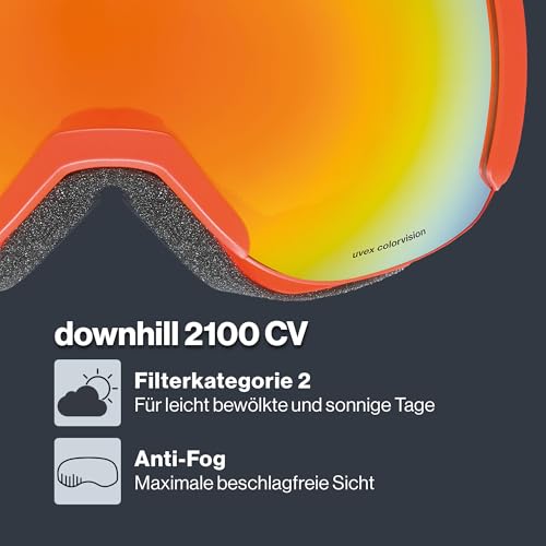 Foto von uvex downhill 2100 CV - kontrastverstärkende Skibrille mit schmalem Rahmen und extra weitem Sichtfeld für Damen und Herren - fierce red/orange-green - one size