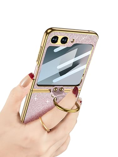 Image of BOUNCEBACK Pu Leather Shiny Bling Electroplated Case /Cover with Ring Holder Cover for Samsung Galaxy Z Flip 6 / Galaxy Flip 7 FE Back Case Cover - (Faux Leather | Shiny Black)