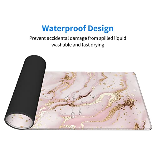 Marble Mouse Pad Rose Gold Large Gaming Mousepad Extended Mousepad For Women Girl With Stitched Edges Cute Pink Desk Accessories For Home Office 31.5 X 11.8 Inch, Marble Pink #TOP6