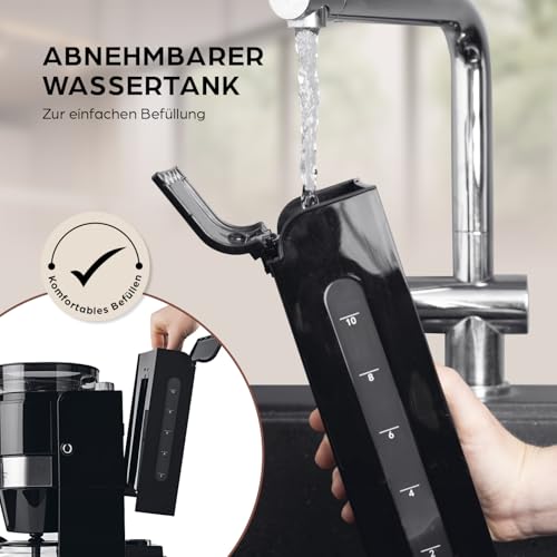 Barista Kaffeemaschine mit Mahlwerk | Filterkaffeemaschine mit Glaskanne | 900W Filtermaschine mit Touchdisplay & Timerfunktion für bis zu 10 Tassen | 1,25 Liter Kaffeekanne | Für Bohnen & Pulver – Bild 6
