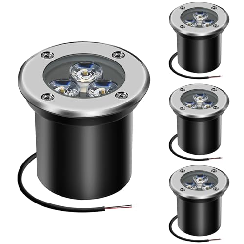 AHOTSUK Spot led extérieur encastrable 4 PACK 3W IP67 Rond 300 Lumen Lampe d'éclairage pour Jardin Terrasse Chemin Cour Garage