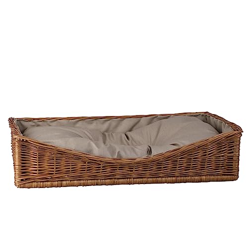 e-wicker24 Alles aus Weide Hundekorb aus Weide für Hund und Katze Hundebett Katzenbett mit Kissen Tierkorb geflochten Katzenkorb rechteckig Liegestuhl 80x50 H10/18
